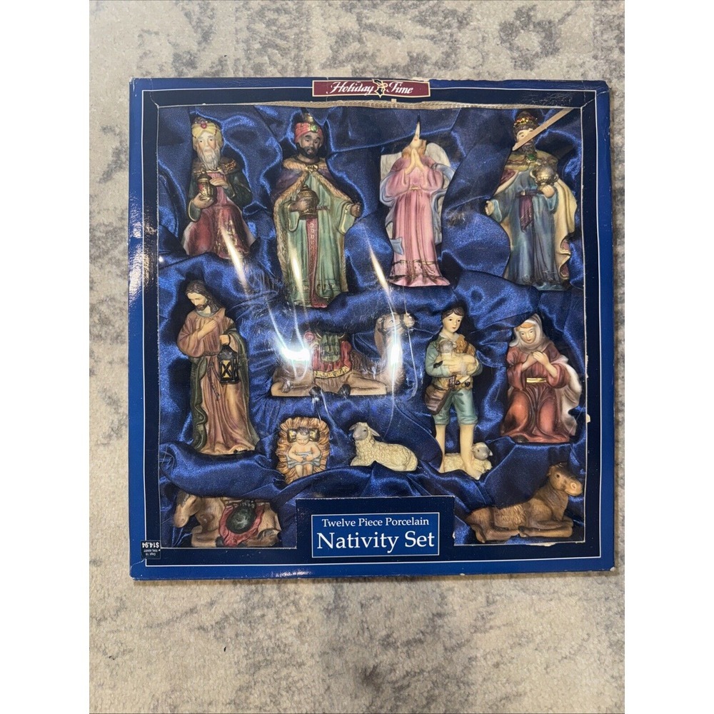 Vintage Holiday Time Colorful Christmas Nativity 12 piece ceramic – original box